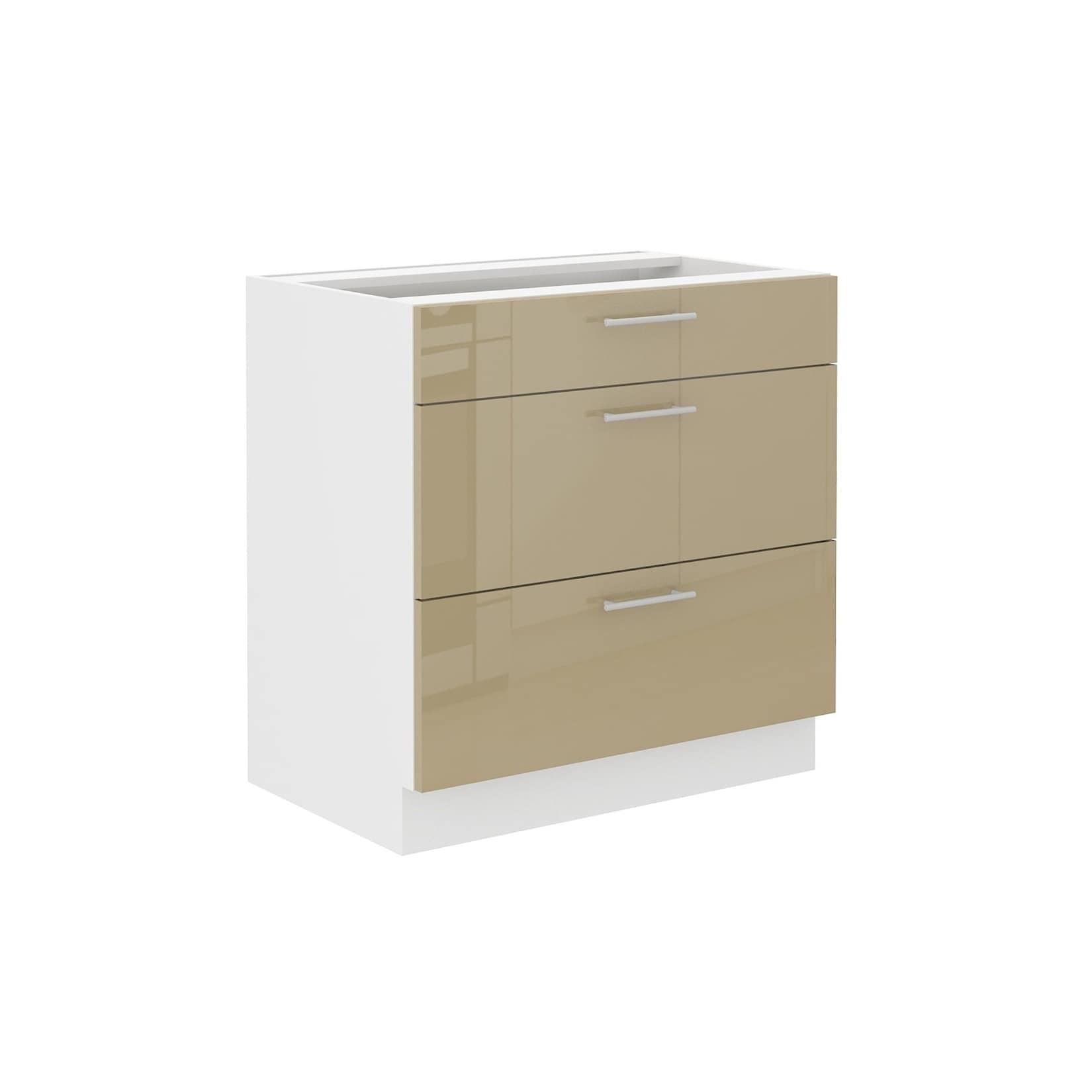 Unterschrank 80 Lara Cappuccino Hochglanz Küchenzeile Küchenblock Soft-Close
