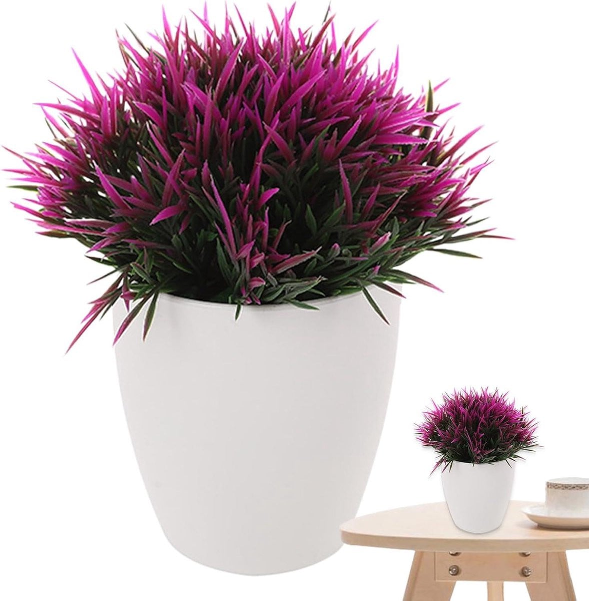 Realistische kleine kunstplant in pot voor binnen decoratie - Paars - Hoogte: 14 cm