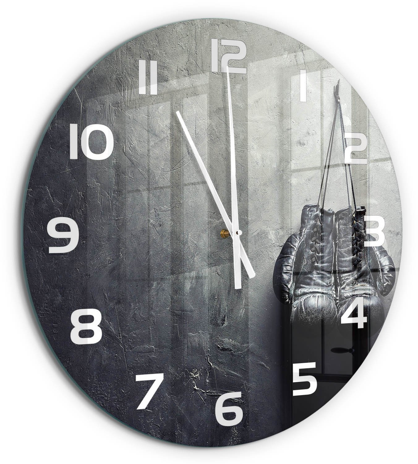 Tulup Wandklok met Bokshandschoen Decoratie - Zwart-wit - Diameter: 60 cm
