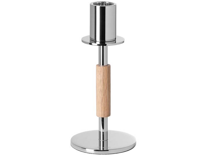 Kerzenleuchter FINK PORTERO , silber (braun, silberfarben), B:9cm H:21cm T:9cm Ø:9cm, Aluminium, Edelstahl, Holzwerkstoff, Kerzenhalter, Kerzenleuchter