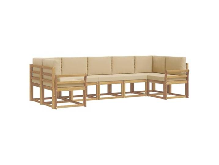 PUGYNBK Modulares Sofa für den Außenbereich, 7-teilig, Akazienholz, Beige Konfigurierbar, gepolsterte Kissen, geeignet für Garten, Terrasse, Pool, witterungsbeständig
