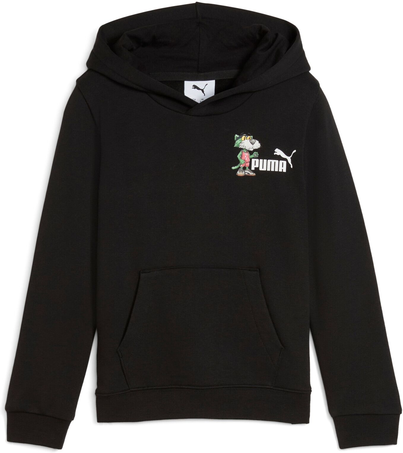 Kapuzensweatshirt PUMA "SUPER HOODIE PS", Jungen, Gr. 98, schwarz (puma schwarz), Sweatware, Obermaterial: 68% Baumwolle, 32% Polyester, bedruckt, regular fit normal, angesetztes Bündchen, Sweatshirts Kapuzensweatshirt, für sportliche Aktivitäten und Stre