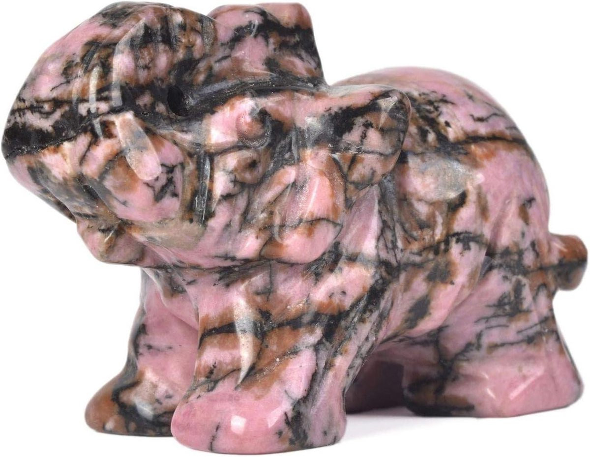 Rhodoniet Olifant Beeldje - Groen - Natuurlijk Gesneden Edelsteen Decoratie - 5 cm