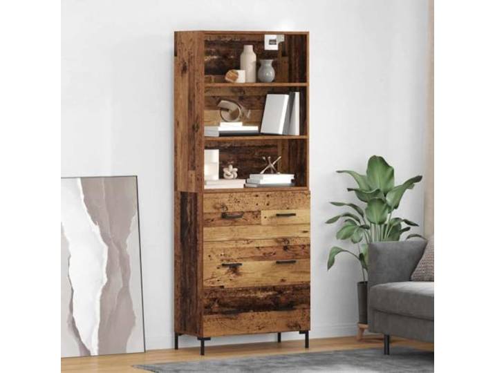 Modernes Highboard in Altholz-Optik, Elegantes Highboard mit Stauraum aus Holzwerkstoff für Wohnzimmer, stabiles Aufbewahrungsmöbel für die Einrichtung mit Metallfüßen