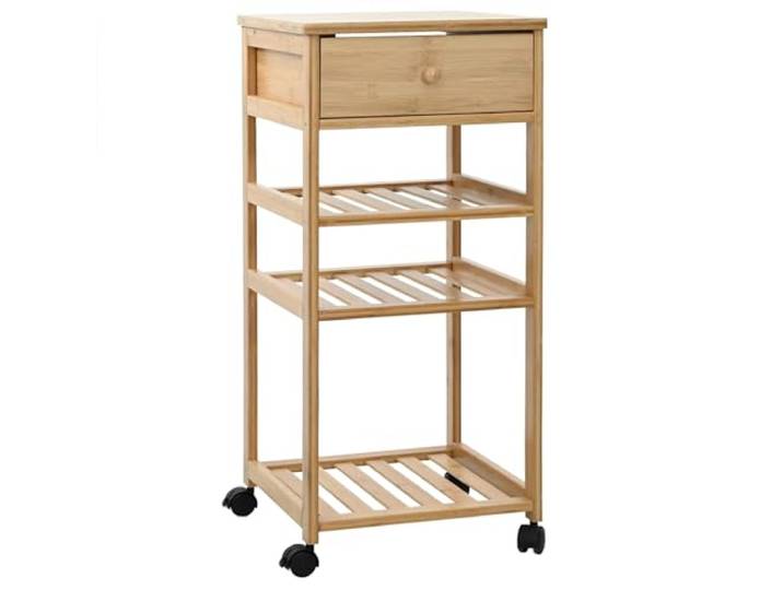HFXHIJXQ Küchenwagen mit Rollen 37x36x80cm Bambus Servierwagen Natur Dreistufiger Beistellwagen aus massivem Bambus für Küche und Esszimmer mit vier Rollen und zwei Feststellbremsen.