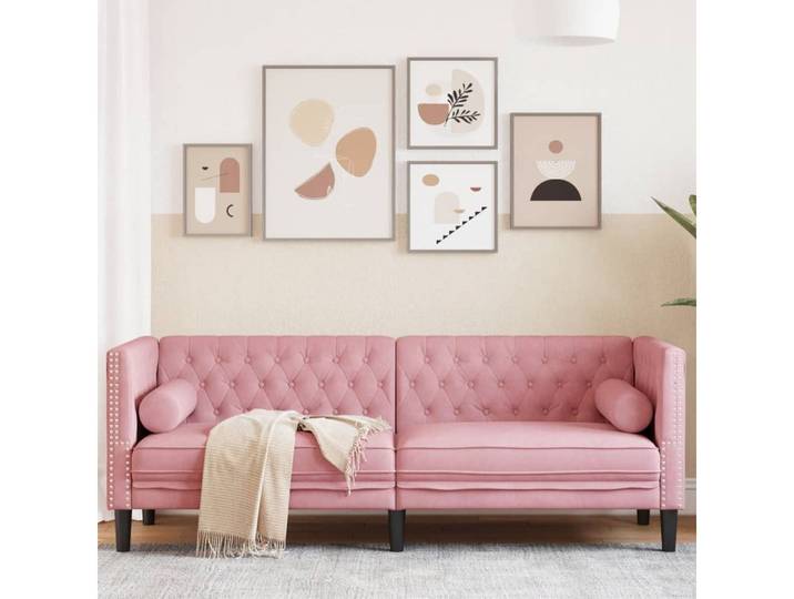 vidaXL Sofa, Chesterfield-Sofa mit Nackenrollen 3-Sitzer Rosa Samt