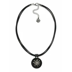 Kette mit Anhänger ALLGÄU REBELL "Tonerl", Damen, Gr. onesize, Baumwolle, schwarz, Basic, Halsketten, mit echtem Lederanhänger