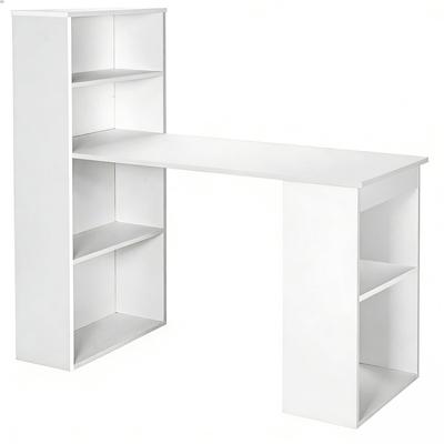 COSTWAY Schreibtisch mit Bücherregal, Computertisch mit 6 Regalen, PC-Tisch mit Regal rechts oder links Büro-Schreibtisch, Arbeitstisch