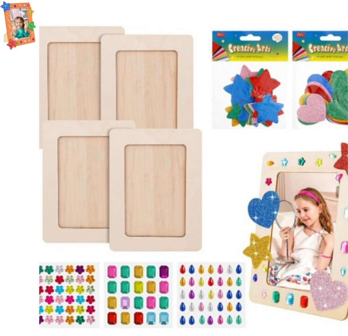 Set van 4 ongeverfde houten fotolijstjes voor knutselen en decoratie, 20 x 14,8 cm