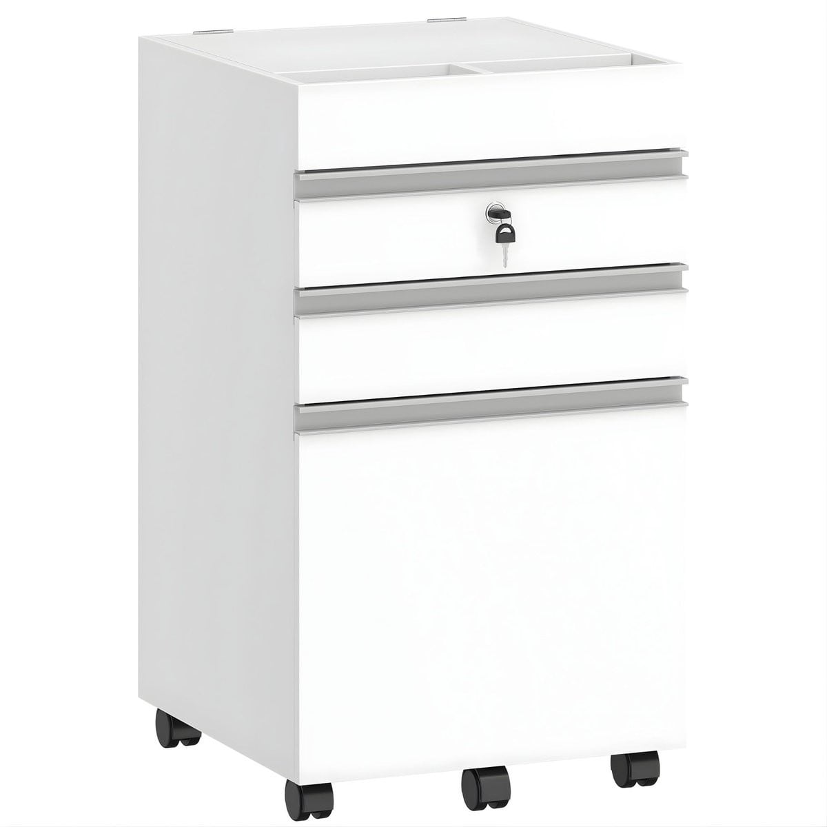 Mobiele Archiefkast met 3 Lades en Slot voor Kantoor en Thuis, Wit