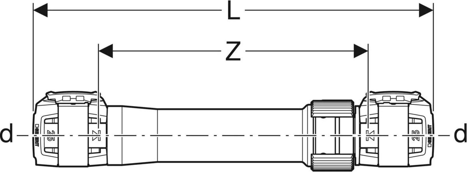 Geberit GE FlowFit lange koppeling met siliconenborstelhanger, diameter 32 mm, 1 stuk