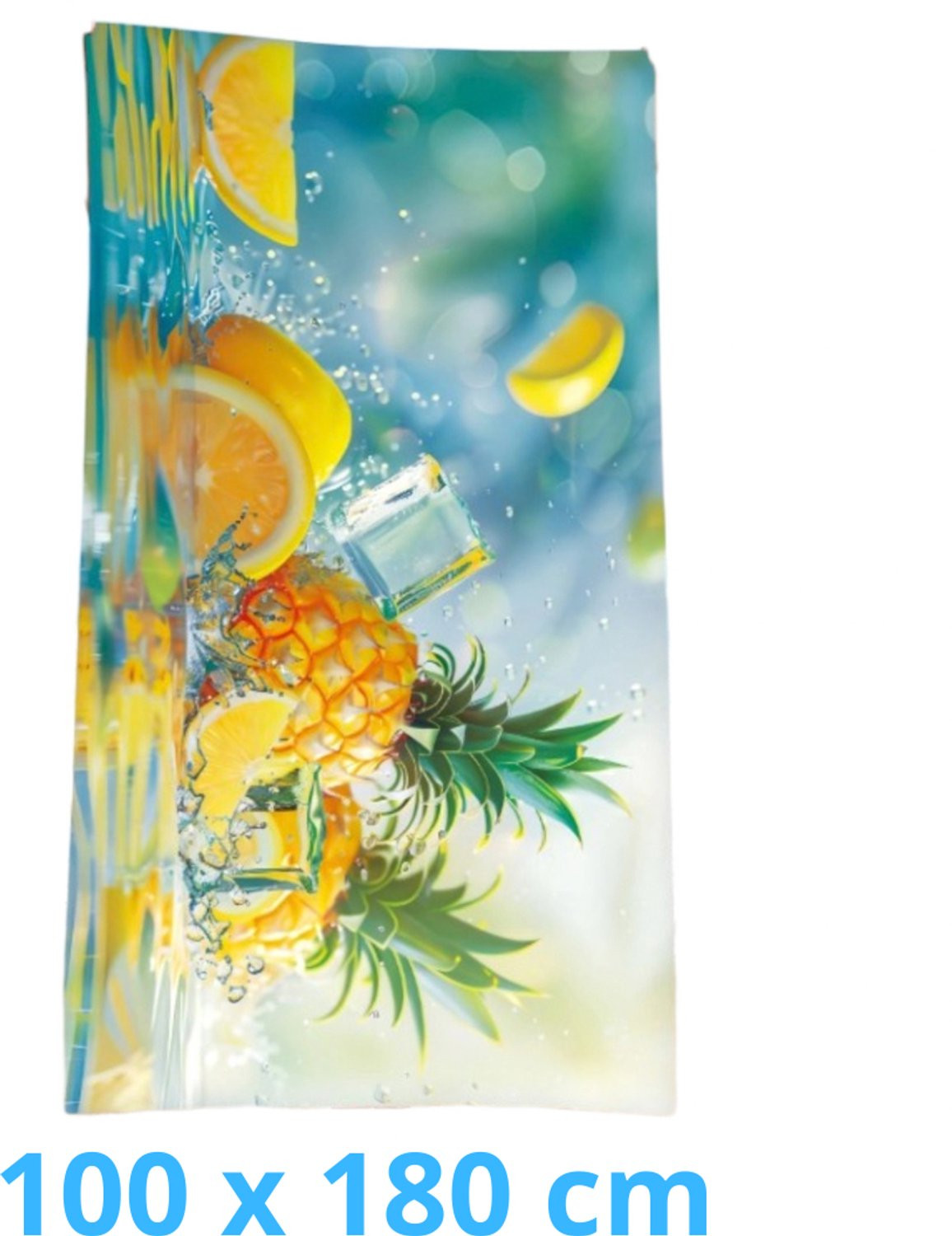 Microvezel strandlaken met ananas, citroen en ijsblokjes print, 100 x 180 cm