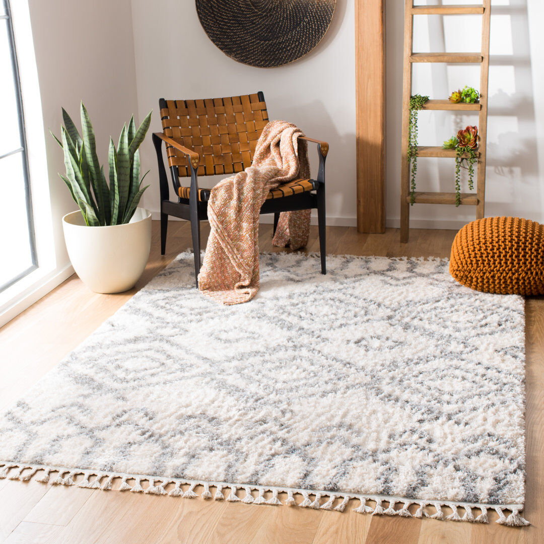 Bloomsbury Market Barney Geometric Hand Woven Area Rug Cream Runner 61 x 244 cm