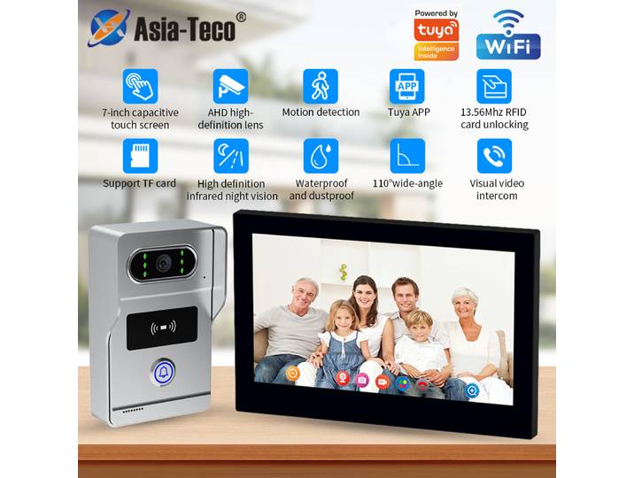 Interphone vidéo intelligent compatible avec l'application Tuya, 1080P AHD, système de contrôle d'accès WiFi, caméra de surveillance, sécurité pour villa et maison