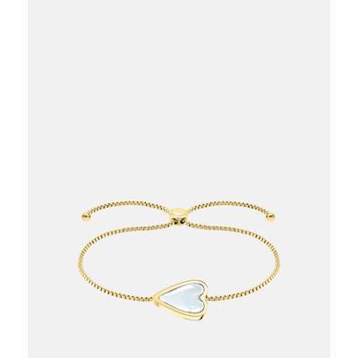 Edelstahlarmband LIEBESKIND BERLIN "Schmuck Geschenk Armkette Glass Heart", gold (gelbgoldfarben, transparent, transparent), Armbänder, Damen, 24cm, Edelstahl, Edelstahlarmband, mit Glasstein