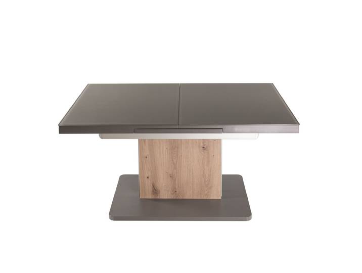 Couchtisch 115 x 70 x 53–72 cm Glas grau/Wildeiche Nachbildung