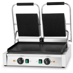VERTES Doppel-Kontaktgrill, 3600 W, Gusseisen, gerillt/flach, 0-300°C, Edelstahl, für Fladenbrot, Fleisch, Gemüse, Sandwich