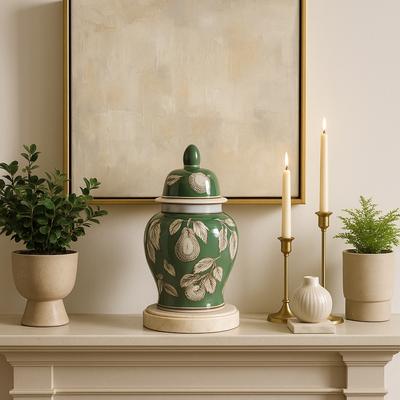 Sagebrook Home Decorative Bird and Flower Temple Jar with Lid