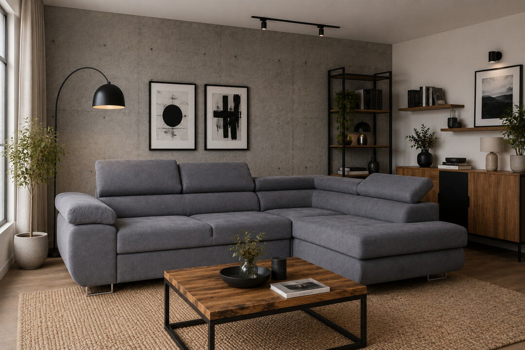 Wade Logan Flavius Corner Sofa Bed Graphite 90cm H X 280cm W X 202cm D