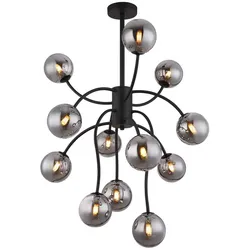 Deckenleuchte Deckenlampe Esszimmerlampe LED Glaskugeln 12 Flammig rauch H 93 cm