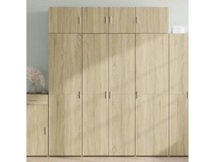 RJPLMFV Anrichte hoch, Eiche Sonoma, 80 x 42,5 x 185 cm Holzwerkstoff, Aufbewahrungsschrank, Flügeltüren, Regale, für Wohnzimmer und Schlafzimmer