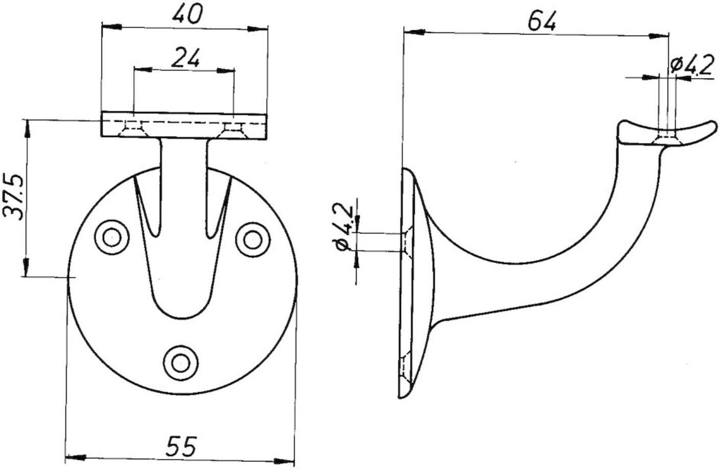DENI Handlaufträger Alu.silberf.elox.D.Wandplatte 53mm gewölbte Auflage (5232 0000 01)