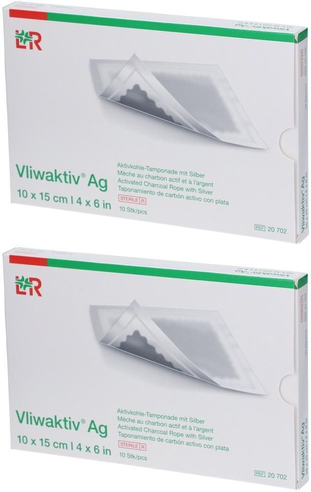 Lohmann & Rauscher Vliwaktiv AG Aktivkohle Tampon.m.Silber 10x15 cm x2 2x10 St Tamponaden