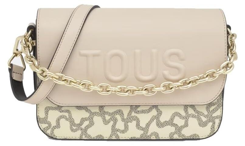 TOUS Umhängetasche aus Leder mit goldener Kette, Design Kaos, Beige