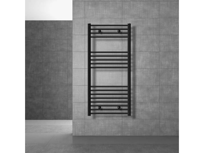 LuxeBath Badheizkörper Sahara, 600x1200 mm, Schwarz, gerade mit Seitenanschluss, ohne Heizstab
