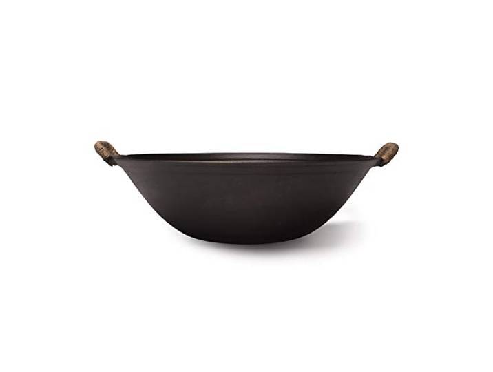 臻三环 ZhenSanHuan Wok aus Gusseisen, handgefertigt, keine Beschichtung, kein Lackieren, gesund, flacher Boden, Induktionsgeeignet, 32 cm