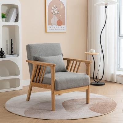DEFET Mid Century Boucle Uplostered Soild Wood Accent Armchair with Pillow