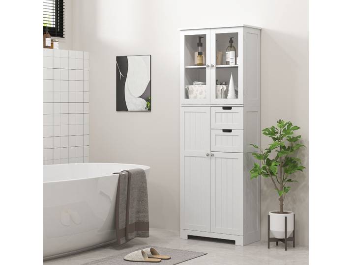 HOMCOM Armoire Blanche Portes Vitrées Étagères Réglables