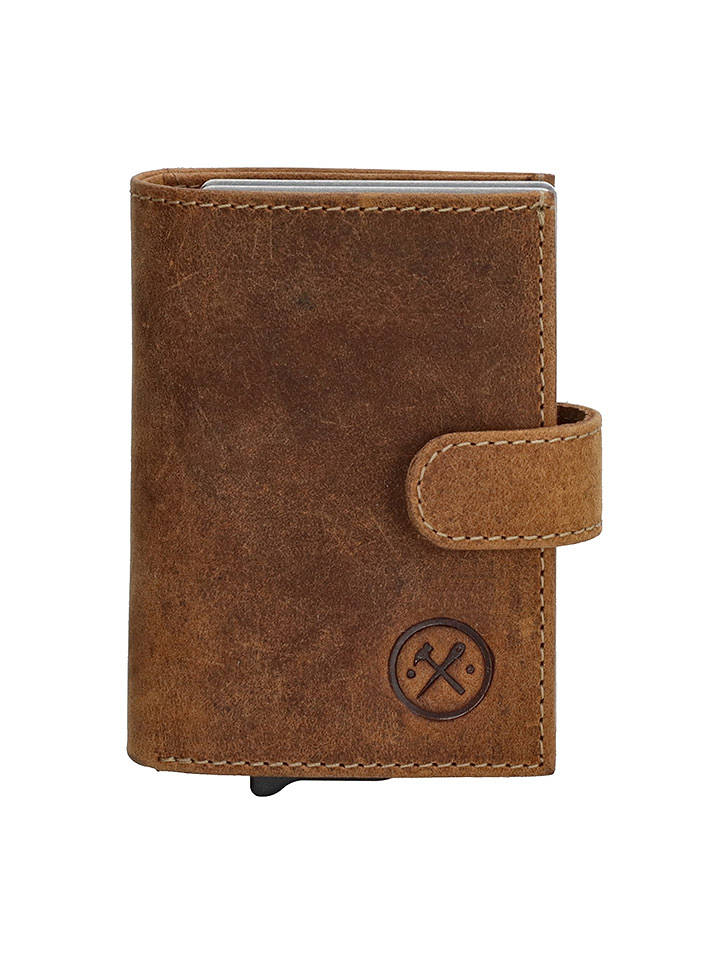 HIDE & STITCHES Leder-Geldbörse in Hellbraun - (B)8 x (H)10 x (T)2 cm - onesize