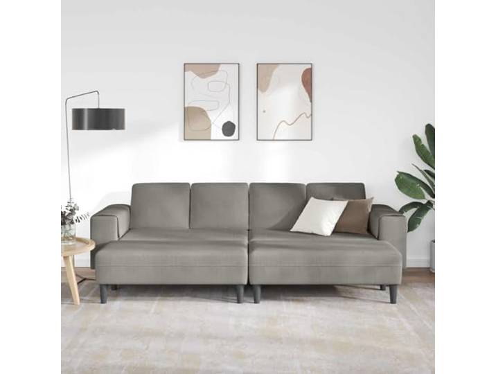 KTHLBRH Sofa hellgrau 250 x 188 x 76 cm Cords Stoff Atmungsaktiv, weich, 4-Sitzer, schwarze Beine, für modernes Wohnzimmer
