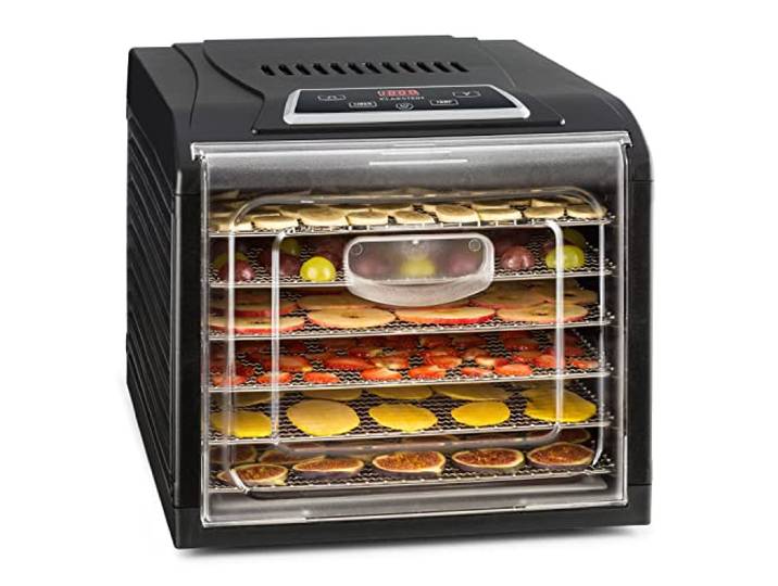 Klarstein Fruit Jerky Déshydrateur Alimentaire\, 6 Plateaux\, 500 W\, Acier Inoxydable\, Écran Tactile\, Minuterie\, 35-70°C\, Élément Chauffant Inox\, Système HotAir Circulation\, Noir