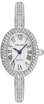 Uplift Essentials Elegant Oval Rhinestone Bracelet Watch Luxury Roman Numeral Waterproof Quartz Timepiece For Women silvery White