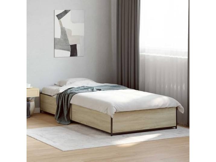 RJPLMFV Bettgestell, Sonoma-Eiche, 80 x 200 cm Füße aus schwarzem Stahl, fester Lattenboden, modernes Design, einfache Reinigung