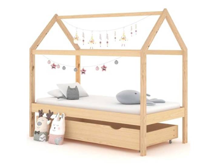 ZXQVLMRS Kinderbett 80x160 cm mit Schublade Massivholz Kiefer Hausbett Kinderzimmerbett