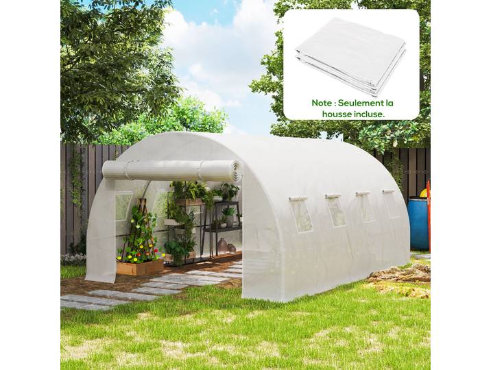 Outsunny Bâche Serre Tunnel 12m² PE Anti-UV Imperméable Blanc