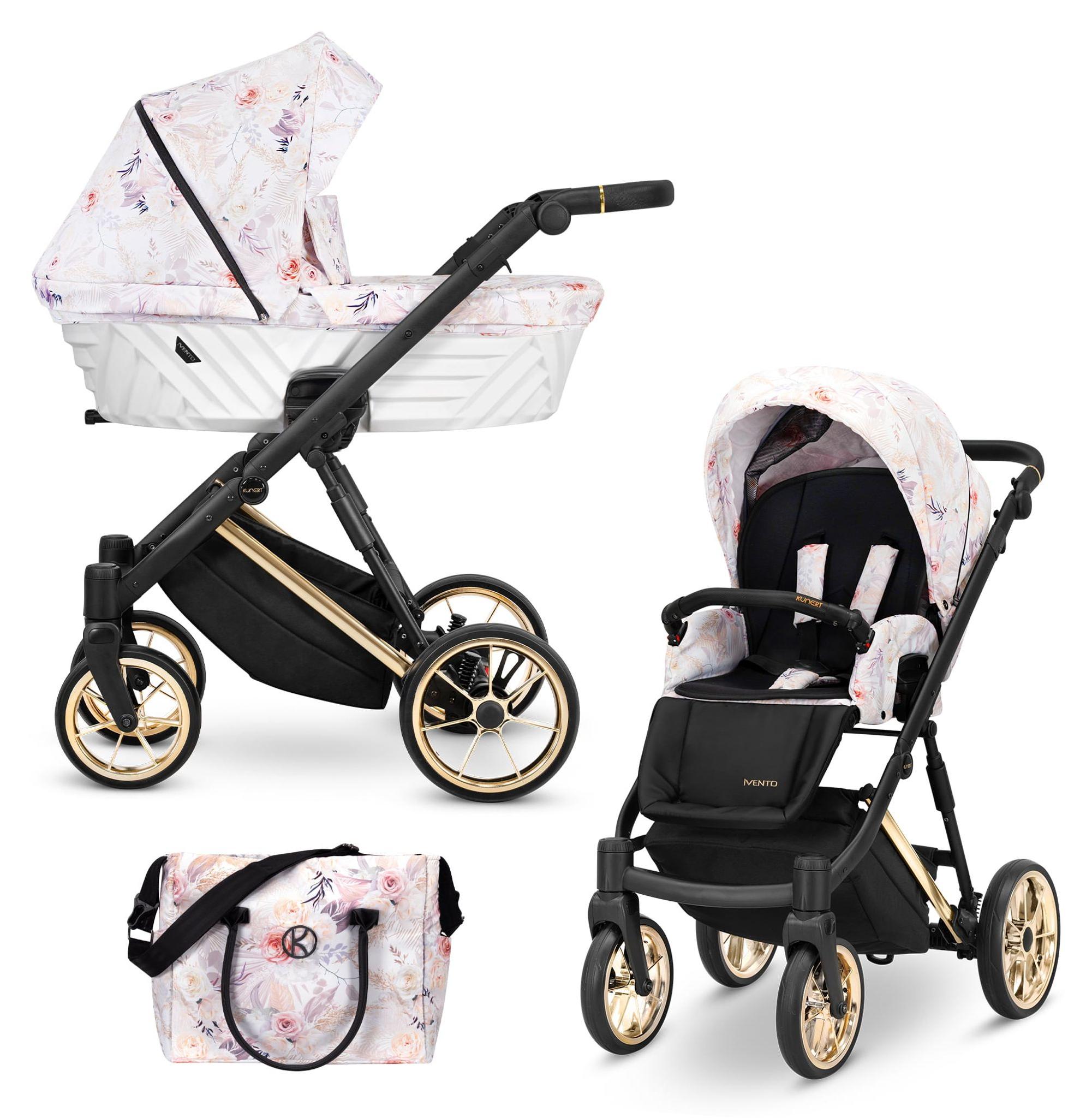 Kinderwagen Kunert Ivento Premium 2in1 - goldene Rahmenfarbe - Farbe: Zarte Blumen