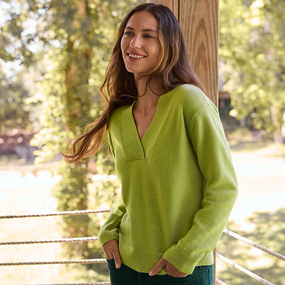 CashTouch Pullover mit V-Ausschnitt, Damen, size: regular, Grün, Baumwoll-Mischung/Polyester-Mischung/Nylon-Mischung, by Lands' End