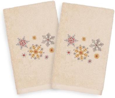 Authentic Hotel and Spa Turkish Cotton Snowflakes Beige Set of 2 Hand Towels