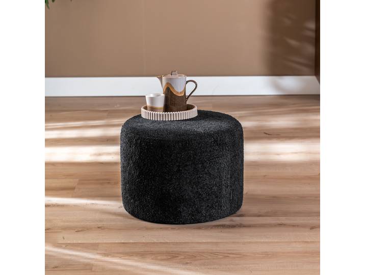 Bronx71 Bouclé Hocker Nora rund schwarz