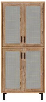 Simple Relax 4 Doors Tall Shoe Cabinet with Mesh Panel Design in Natural Oak - Natural Oak