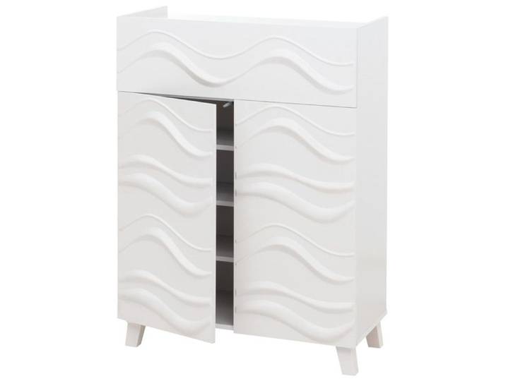 Commode HWC-N86 Armoire Sideboard Buffet Design 3D vagues Push-to-open portes 107x76x36cm ~ blanc