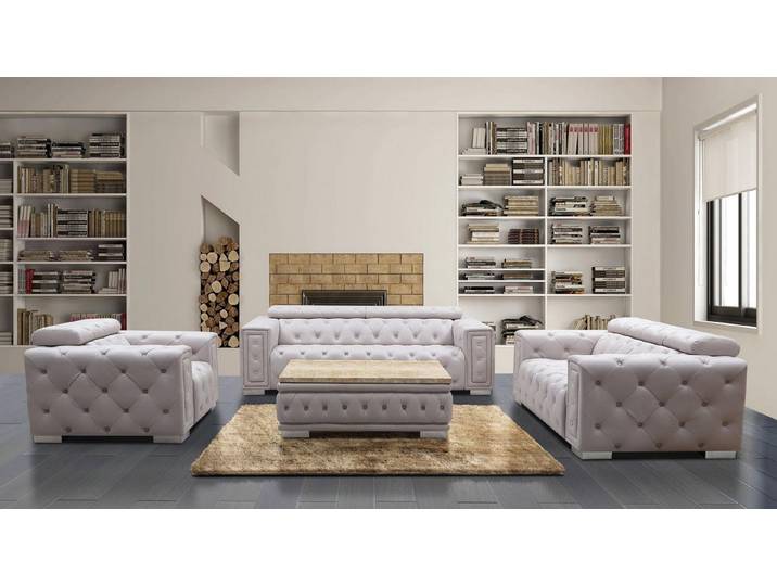 JVmoebel Chesterfield-Sofa Elegante Sofagarnitur aus weißem Leder mit verstellbaren Funktionen, Set, Made in Europa
