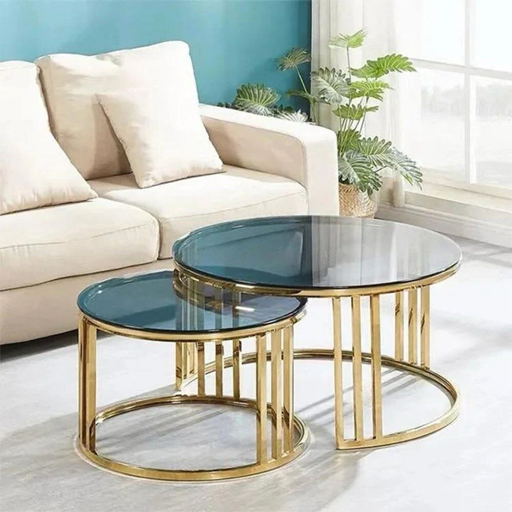 Ivy Bronx Luna Chrome Nesting Coffee Table Set Gold