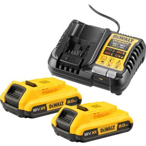 DeWalt Werkzeugakku DCB1104D2-QW, Akku-Kit, 18V / 2,0Ah, 2 Akkus und Schnellladegerät