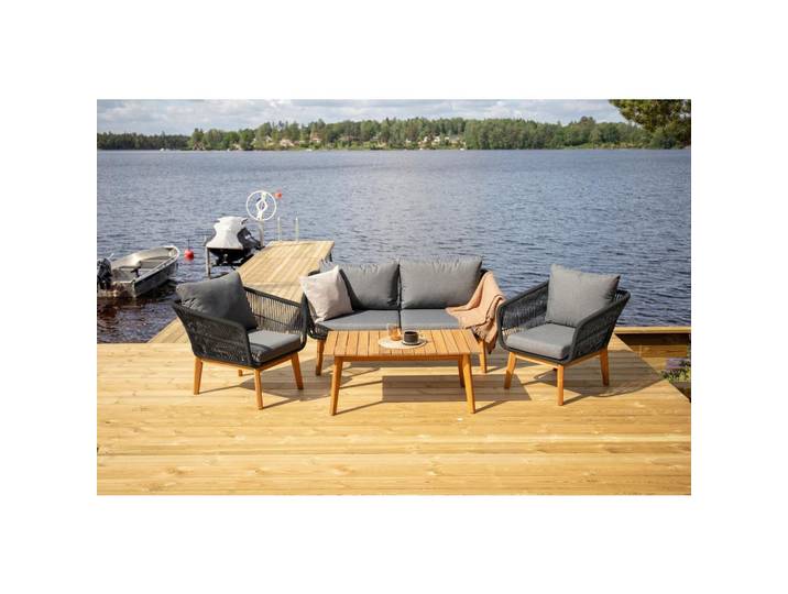 Loungegarnitur 4--teilig Chania Holz/Metall/Textil mit Kissen