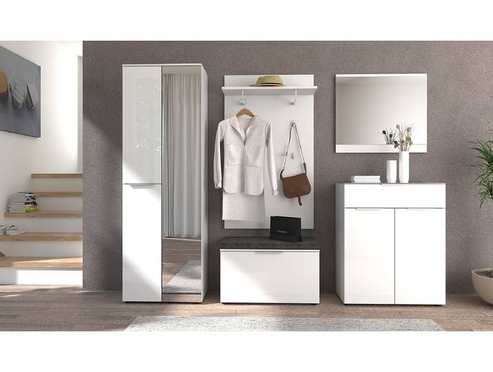 Garderobenbank mit Klapptür 80 x 51 x 41cm Weiß/Weiß